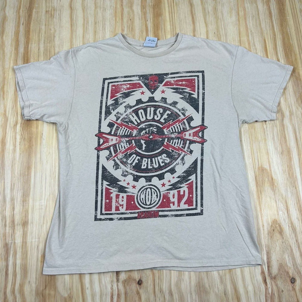 Vintage House Of Blues T-Shirt Men's XL Tan Beige 1992‎ VTG Y2K Anaheim